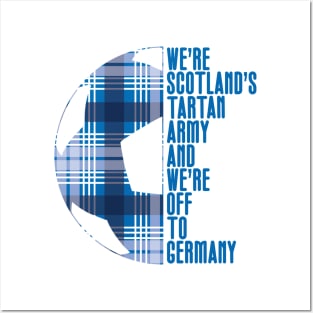 Scotland's Tartan Army, Blue and White Tartan Ball and Text Design Posters and Art